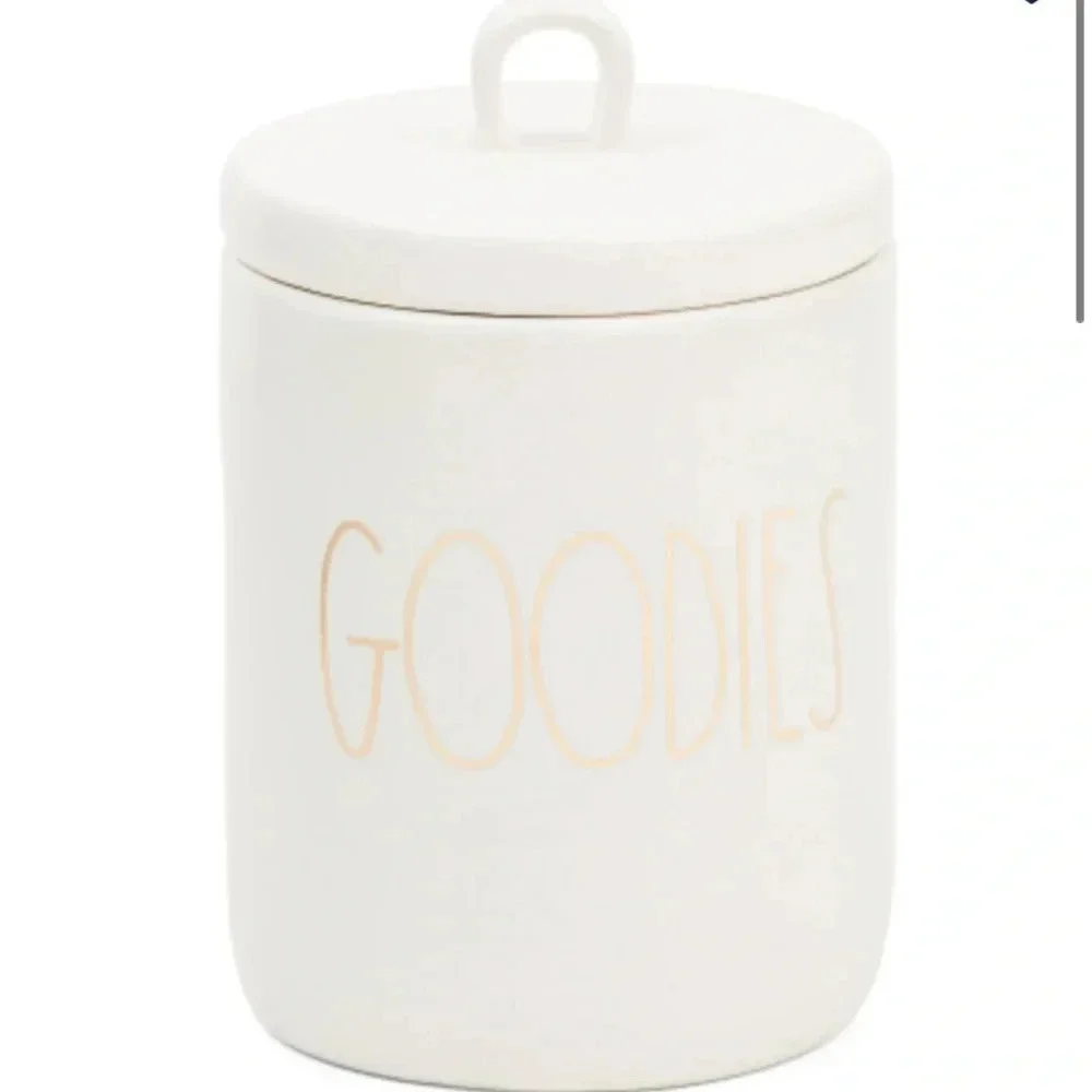 NIB! Rae Dunn white with gold GOODIES canister